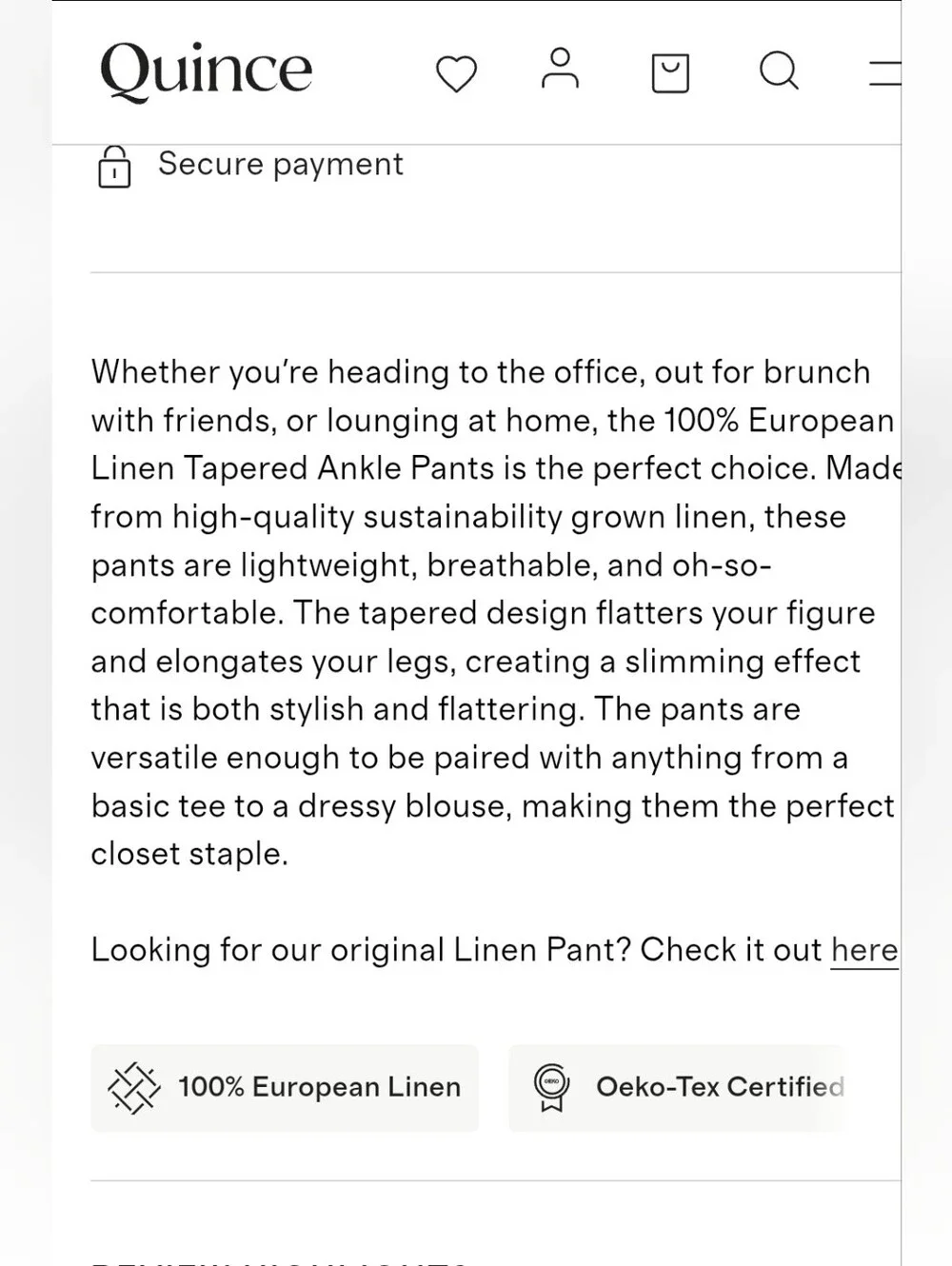 ❤️ QUINCE 100% EUROPEAN LINEN TAPERED ANKLE PANTS IN TAUPE BROWN CHAMBRAY, SMALL